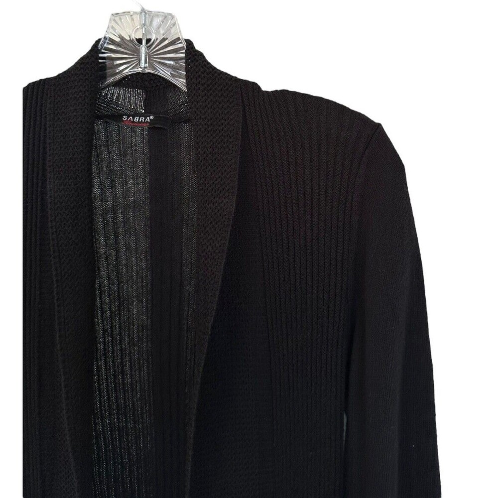 Sabra Women's Open Front Knit Cardigan Long Sleeve Cotton Acrylic Size S Black - Picture 5 of 9